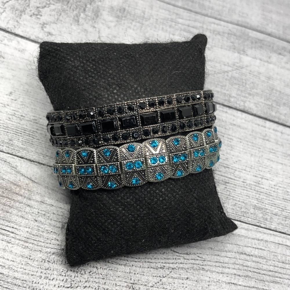 Bundle lot 2 bejeweled rhinestone costume dressy stretch bracelets.